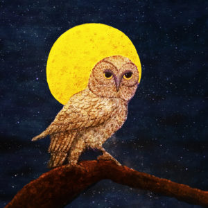 My second owl painting, The Night Watch. The first, Did Someone Say Lunch?, is on a market umbrella sold at a charity auction.