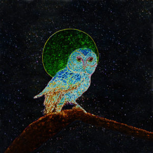 Neon Owl bright against the night sky.